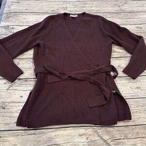 Athleta Merino Wool Cashmere Wrap Front V-Neck Sweater Deep Plum Size Large